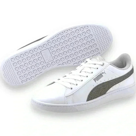 NWT Puma VIKKY V2 METALLIC SHOES With Box White and Silver Women’s size 7.5 - Picture 1 of 10
